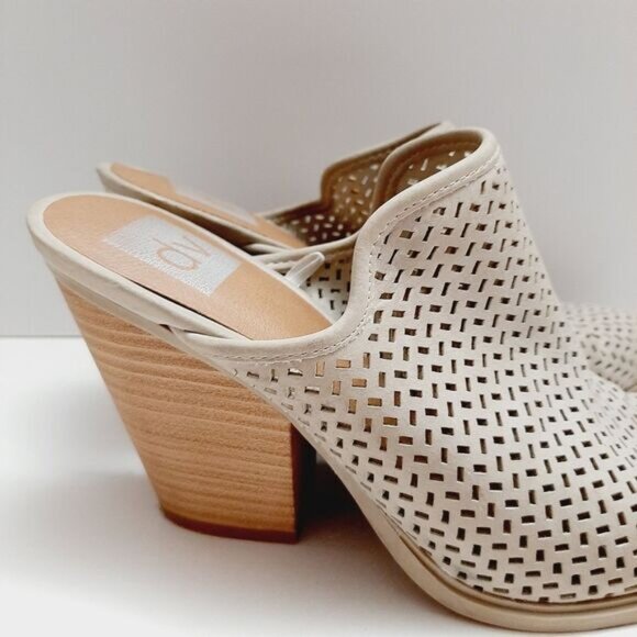 DV by Dolce Vita \ Slip-On Laser Cut-Out Mules Chunky High Heel Shoes Cream 7.5 - Picture 4 of 16